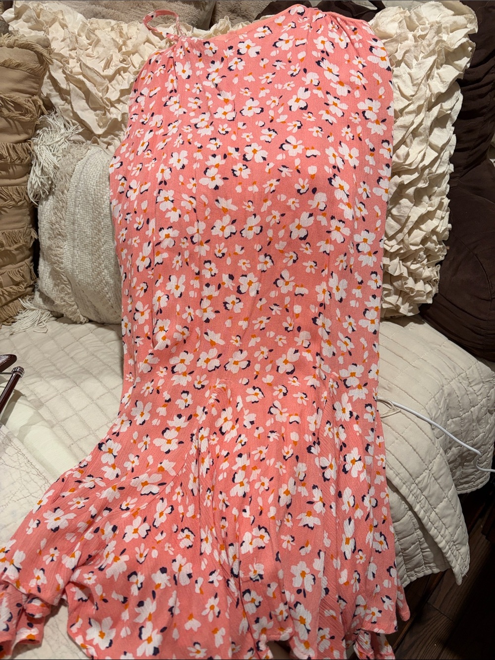 Floral Halter Maxi Dress in Coral Pink